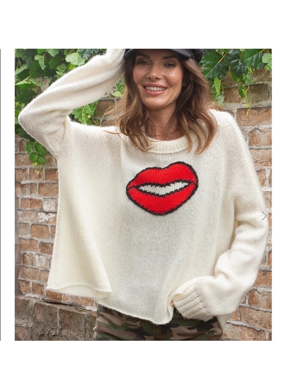 Wooden Ships Smooch Lips Crewneck Mohair Blend Oversized Sweater